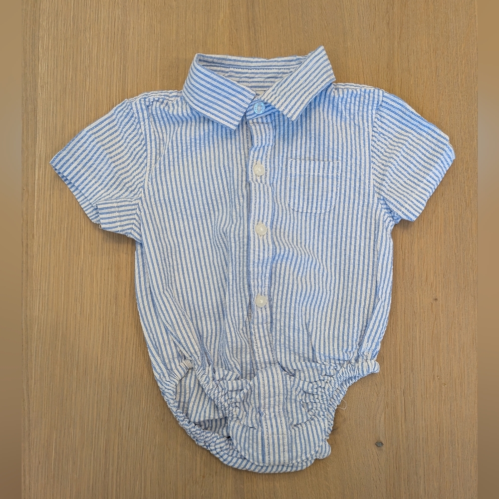Janie and Jack Blue and White Striped Collared Onesie